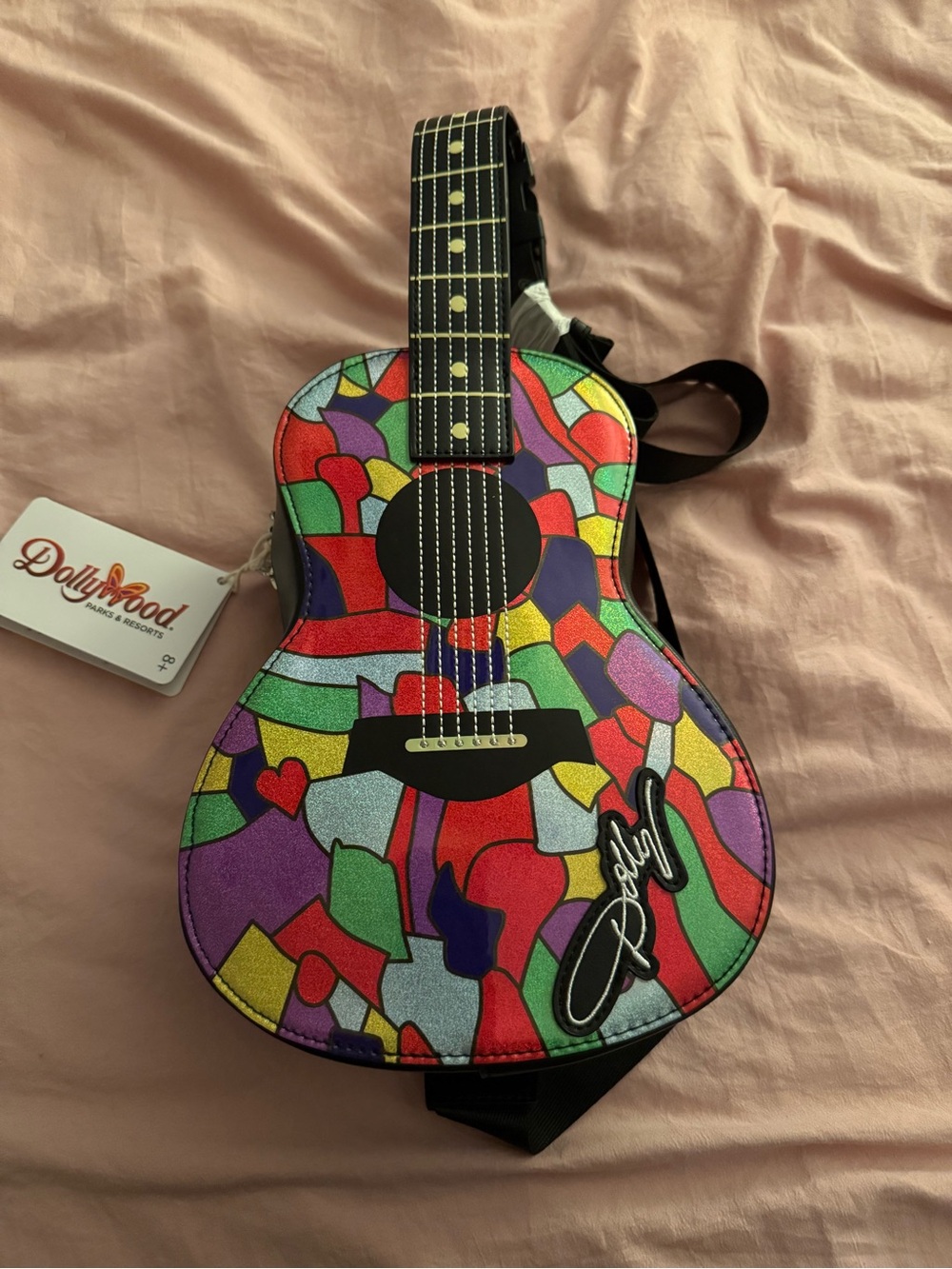 Loungefly Dollywood Exclusive Coat of Many Colors Guitar Crossbody Bag
